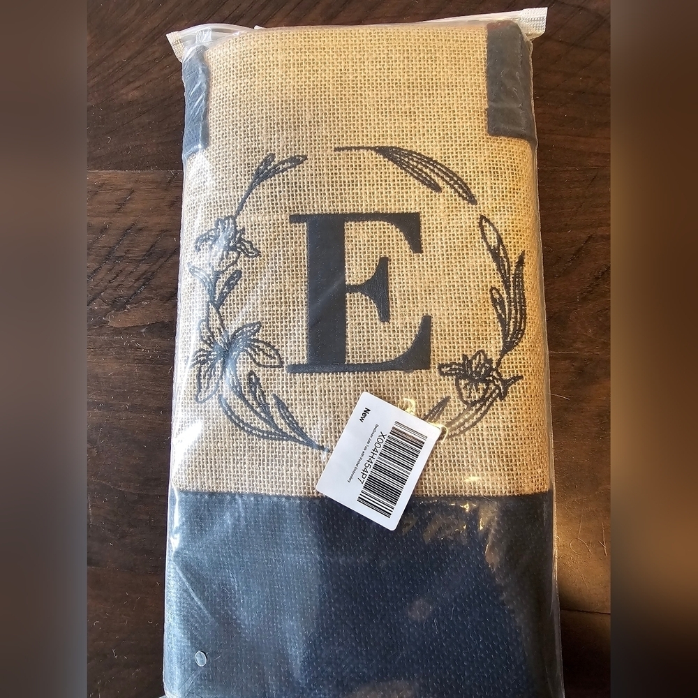 Monogrammed Embroidered Jute Tote Bag Zipper Pocket -Personalized Gift- Letter E - Picture 3 of 11